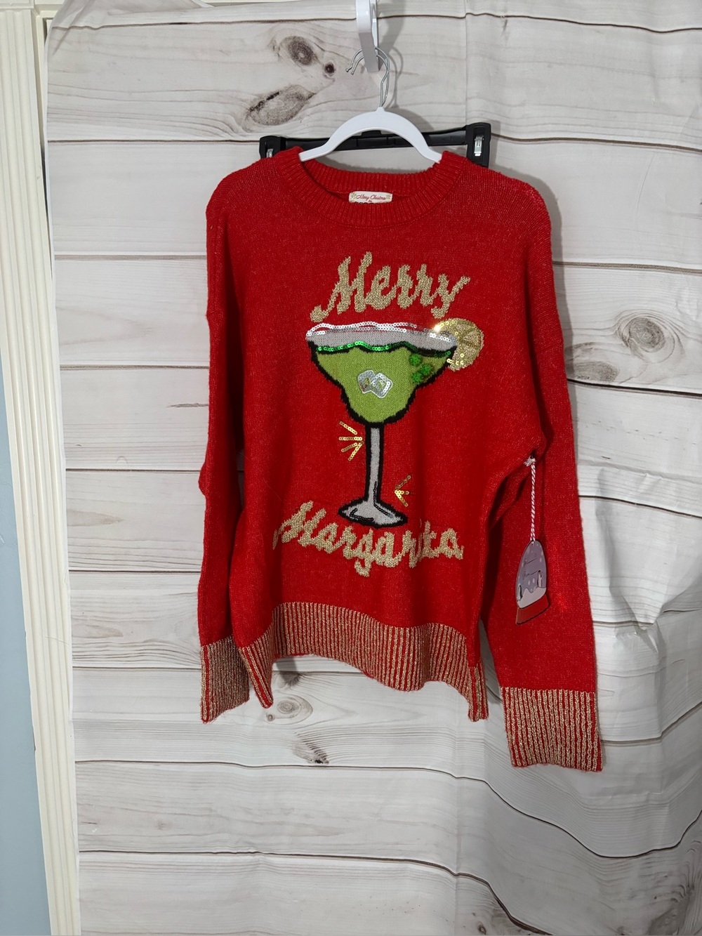 Vigoss Red Crewneck Sweater with Green Margarita Graphic